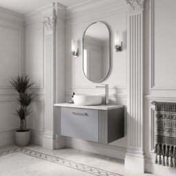 Balterley Belvide Partial Fluted 1 Drawer Wall Hung Vanity Unit With Bellato Grey Laminate Worktop - 800mm - Satin Grey - thumbnail 4