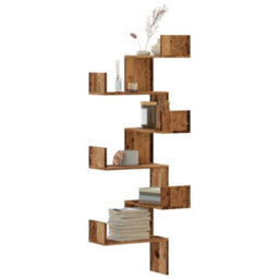 Walplus Wall Corner Shelf Old Wood 45X45X147 Cm Engineered Wood - thumbnail 1