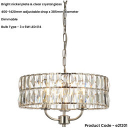 Loops Multi Arm Hanging Ceiling Pendant Light - Bright Nickel Plate & Clear Crystal Glass - 3 X 6W Led E14 - thumbnail 2