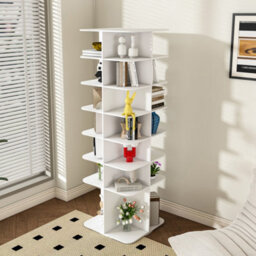Abrihome 7-Tier Rotating Shoe Rack Tower, Spinning Storage Organiser, High-Bottom Design, Holds 28 Pairs, White - thumbnail 7