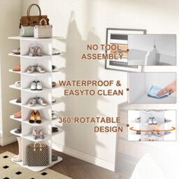 Abrihome 7-Tier Rotating Shoe Rack Tower, Spinning Storage Organiser, High-Bottom Design, Holds 28 Pairs, White - thumbnail 2