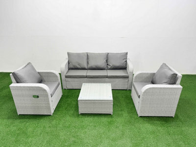 Fimous Pe Rattan Garden Furniture Set Reclining Chair Sofa Lounge Sofa Set Square Coffee Table Light Grey - image 1