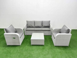 Fimous Pe Rattan Garden Furniture Set Reclining Chair Sofa Lounge Sofa Set Square Coffee Table Light Grey - thumbnail 1