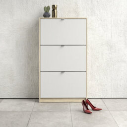 Furniture To Go Shoes Shoe Cabinet  W. 3 Tilting Doors And 2 Layers Oak Structure White - thumbnail 5