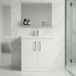 Balterley Bramshall Contemporary Bathroom Floor Standing 2-Door Vanity Unit & Mid-Edge Basin, Gloss White, 800mm - thumbnail 2
