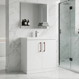 Balterley Bramshall Contemporary Bathroom Floor Standing 2-Door Vanity Unit & Mid-Edge Basin, Gloss White, 800mm - thumbnail 3