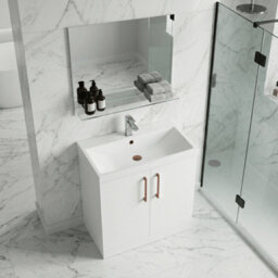 Balterley Bramshall Contemporary Bathroom Floor Standing 2-Door Vanity Unit & Mid-Edge Basin, Gloss White, 800mm - thumbnail 4