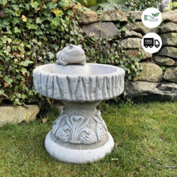 Stone Rustic Garden Birdbath With Frog Atop Garden Ornament - thumbnail 3