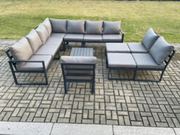 Fimous 12 Seater Outdoor Aluminium Garden Furniture Set Corner Lounge Sofa Set With Coffee Table - thumbnail 2