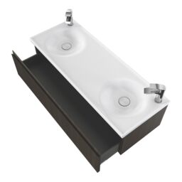 GoodHome Kentia Ribbed Effect Walnut Veneer Wall-Mounted Bathroom Cabinet (H) 300mm (W) 1200mm - thumbnail 4
