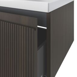 GoodHome Kentia Ribbed Effect Walnut Veneer Wall-Mounted Bathroom Cabinet (H) 300mm (W) 1200mm - thumbnail 6