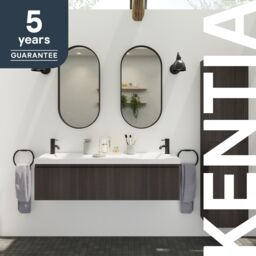 GoodHome Kentia Ribbed Effect Walnut Veneer Wall-Mounted Bathroom Cabinet (H) 300mm (W) 1200mm - thumbnail 8