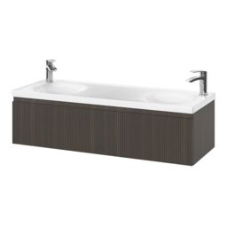 GoodHome Kentia Ribbed Effect Walnut Veneer Wall-Mounted Bathroom Cabinet (H) 300mm (W) 1200mm - thumbnail 3