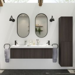 GoodHome Kentia Ribbed Effect Walnut Veneer Wall-Mounted Bathroom Cabinet (H) 300mm (W) 1200mm - thumbnail 7