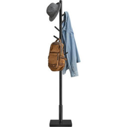 Premium Wood Hall Stand, Multi-Hook Coat Tree With Adjustable Height Options, Rubberwood Hooks And Pole, Ink Black - thumbnail 6