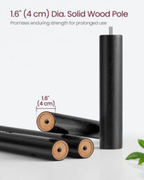 Premium Wood Hall Stand, Multi-Hook Coat Tree With Adjustable Height Options, Rubberwood Hooks And Pole, Ink Black - thumbnail 3