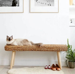 Rustic Wicker Hallway Bench 120Cm - Three Seater Indoor Wooden Bench Handmade - End Of Bed Bench - thumbnail 6