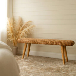 Rustic Wicker Hallway Bench 120Cm - Three Seater Indoor Wooden Bench Handmade - End Of Bed Bench - thumbnail 2