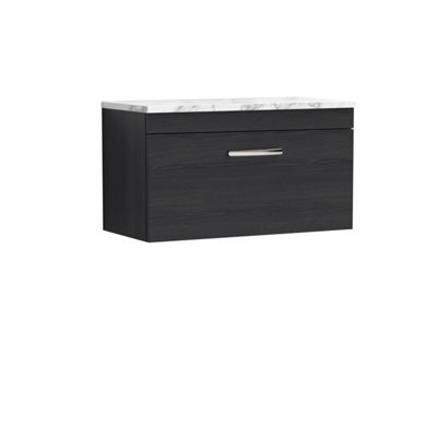 Nuie Athena Wall Hung 1-Drawer Vanity Unit With Laminate Worktop In Gloss White, Sleek Counter Top Vanity Unit In Charcoal Black