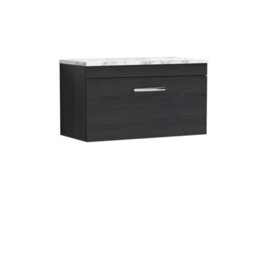 Nuie Athena Wall Hung 1-Drawer Vanity Unit With Laminate Worktop In Gloss White, Sleek Counter Top Vanity Unit In Charcoal Black