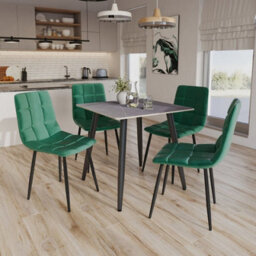 Urbn-Living Urbnliving 5Pcs Armani Grey Modern Ceramic Top Dining Table & Green Velvet Chairs With Metal Legs - thumbnail 4