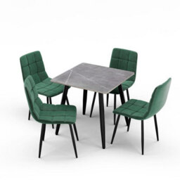 Urbn-Living Urbnliving 5Pcs Armani Grey Modern Ceramic Top Dining Table & Green Velvet Chairs With Metal Legs - thumbnail 6