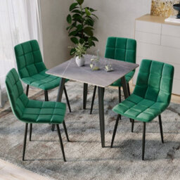 Urbn-Living Urbnliving 5Pcs Armani Grey Modern Ceramic Top Dining Table & Green Velvet Chairs With Metal Legs - thumbnail 2