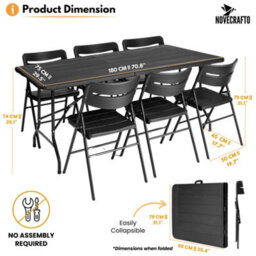 Novecrafto 6Ft Folding Table & 6 Folding Chairs Set - Heavy-Duty Black Hdpe, Steel Frames Camping Table & Chairs For Indoor/outdoor Use - thumbnail 4