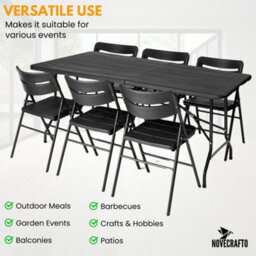 Novecrafto 6Ft Folding Table & 6 Folding Chairs Set - Heavy-Duty Black Hdpe, Steel Frames Camping Table & Chairs For Indoor/outdoor Use - thumbnail 5