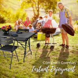 Novecrafto 6Ft Folding Table & 6 Folding Chairs Set - Heavy-Duty Black Hdpe, Steel Frames Camping Table & Chairs For Indoor/outdoor Use - thumbnail 7