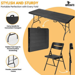 Novecrafto 6Ft Folding Table & 6 Folding Chairs Set - Heavy-Duty Black Hdpe, Steel Frames Camping Table & Chairs For Indoor/outdoor Use - thumbnail 3