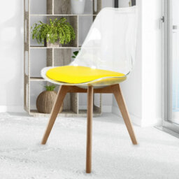 Fusion Living Soho Clear And Yellow Plastic Dining Chair With Squared Light Wood Legs - thumbnail 2