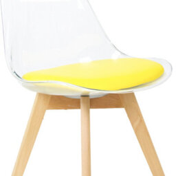 Fusion Living Soho Clear And Yellow Plastic Dining Chair With Squared Light Wood Legs - thumbnail 3
