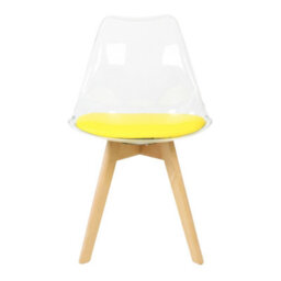 Fusion Living Soho Clear And Yellow Plastic Dining Chair With Squared Light Wood Legs - thumbnail 7