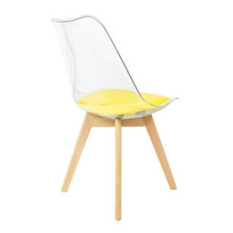 Fusion Living Soho Clear And Yellow Plastic Dining Chair With Squared Light Wood Legs - thumbnail 5