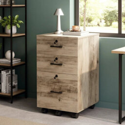 Oak 3 Drawer Locking Filing Cabinet With Hanging Bars For A4 And Letter Office - thumbnail 3