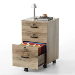 Oak 3 Drawer Locking Filing Cabinet With Hanging Bars For A4 And Letter Office - thumbnail 1