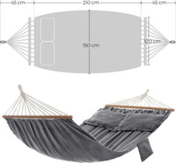 LEDREM Hammock, Outdoor Swing Bed With 2 Pillows, Wooden Bars, Load Capacity 300 Kg, 210 X 150 Cm, Grey - thumbnail 4
