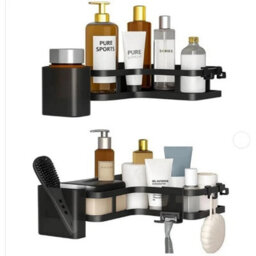 Corner Shower Caddy, 2 Pcs Organiser Storage Rack Self Adhesive Bathroom Shelf - thumbnail 1