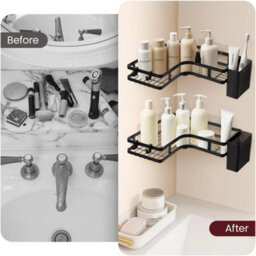 Corner Shower Caddy, 2 Pcs Organiser Storage Rack Self Adhesive Bathroom Shelf - thumbnail 6