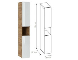 Impact Furniture Bathroom Furniture Set Vanity Unit 400mm Sink Tall Cabinet White Gloss Oak Aruba - thumbnail 9