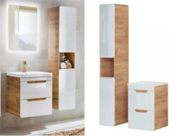 Impact Furniture Bathroom Furniture Set Vanity Unit 400mm Sink Tall Cabinet White Gloss Oak Aruba