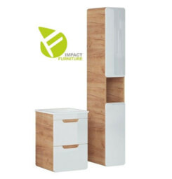 Impact Furniture Bathroom Furniture Set Vanity Unit 400mm Sink Tall Cabinet White Gloss Oak Aruba - thumbnail 4