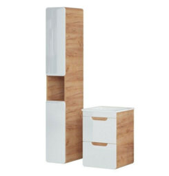 Impact Furniture Bathroom Furniture Set Vanity Unit 400mm Sink Tall Cabinet White Gloss Oak Aruba - thumbnail 3