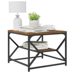 Berkfield Coffee Table With Shelf - Rustic Wood Look, 51X50X40 Cm, Made Of Engineered Wood - thumbnail 3