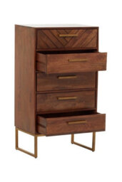 Orsina 5 Drawer Chest, Mango Wood Bohemian Dresser With Gold Iron Accents, Functional Tallboy Storage Unit - thumbnail 5
