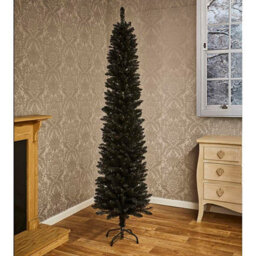 7Ft Black Pencil Pine Wrapped Full Artificial Christmas Tree - Black