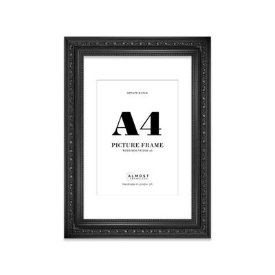 A4 Black Ornate Picture Frame (29.7 X 21Cm) With Mount For A5 Poster, Photo, Artwork, Gallery Wall Or Print - image 1
