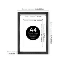 A4 Black Ornate Picture Frame (29.7 X 21Cm) With Mount For A5 Poster, Photo, Artwork, Gallery Wall Or Print - thumbnail 2