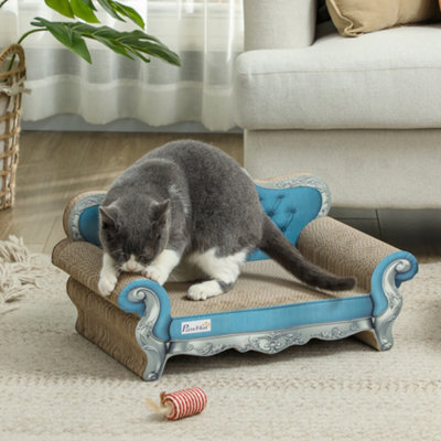 Pawhut Cat Scratching Board 2-In-1 Cardboard With Catnip, Blue - image 1
